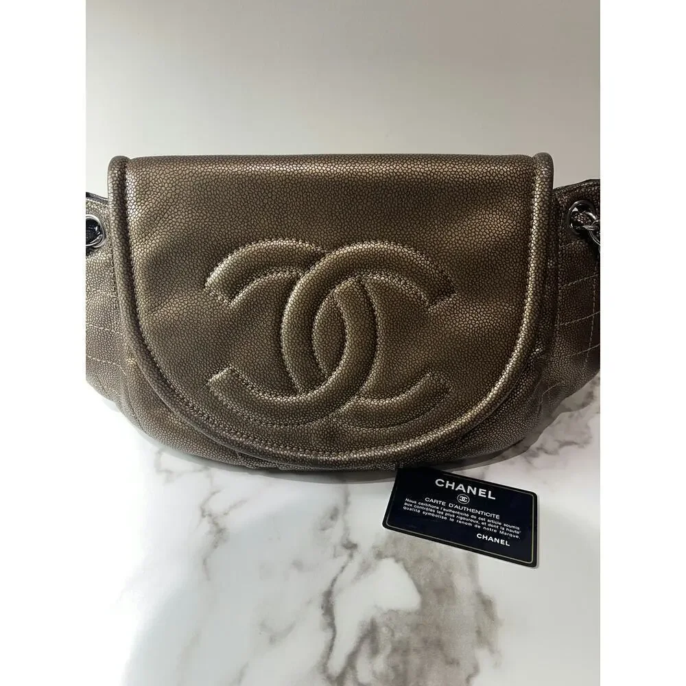 Chanel Quilted Caviar Leather Flap Bag in Metallic Bronze
